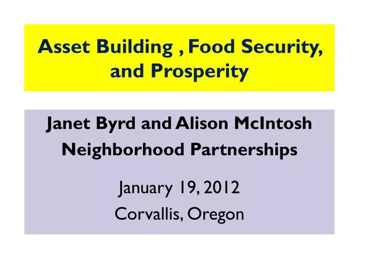 asset building food security and prosperity
