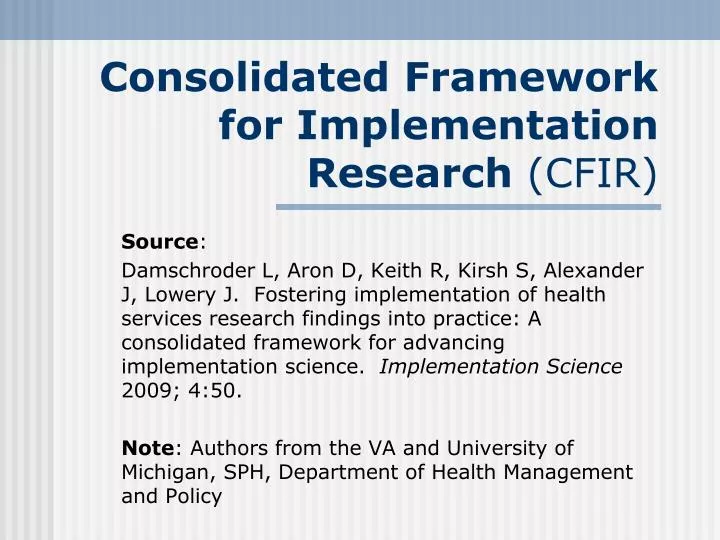 consolidated framework for implementation research cfir