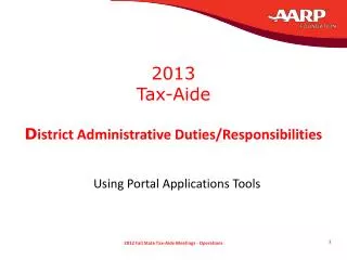 2013 Tax-Aide D istrict Administrative Duties/Responsibilities