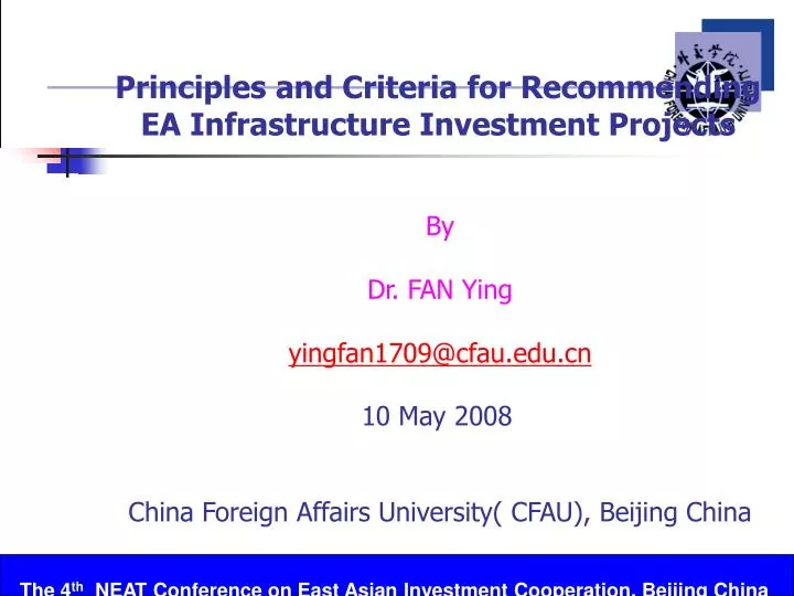 principles and criteria for recommending ea infrastructure investment projects
