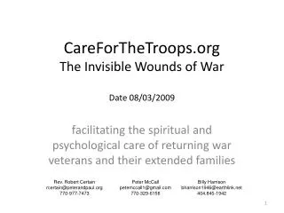 CareForTheTroops The Invisible Wounds of War Date 08/03/2009