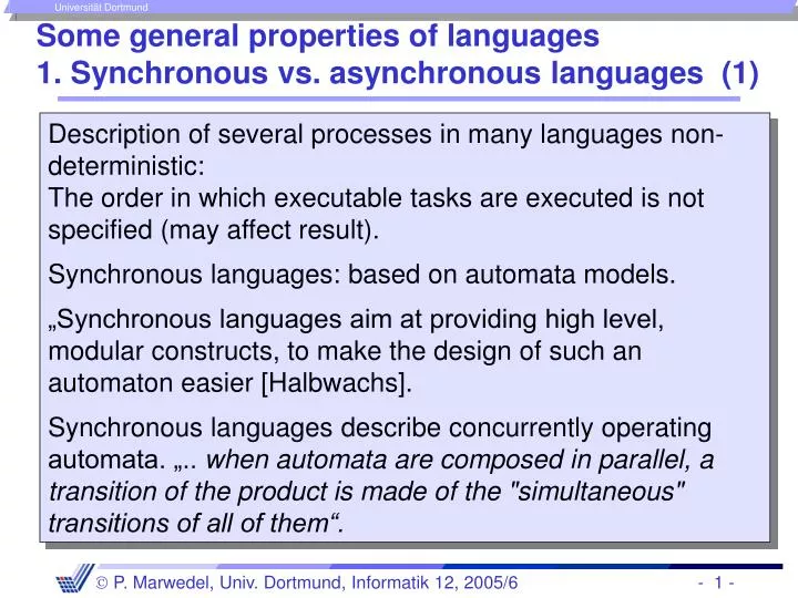 some general properties of languages 1 synchronous vs asynchronous languages 1