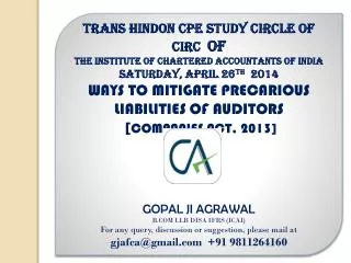 TRANS HINDON CPE STUDY CIRCLE OF CIRC OF THE INSTITUTE OF CHARTERED ACCOUNTANTS OF INDIA
