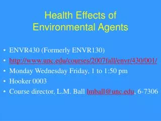 Health Effects of Environmental Agents