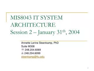 MIS8043 IT SYSTEM ARCHITECTURE Session 2 – January 31 th , 2004