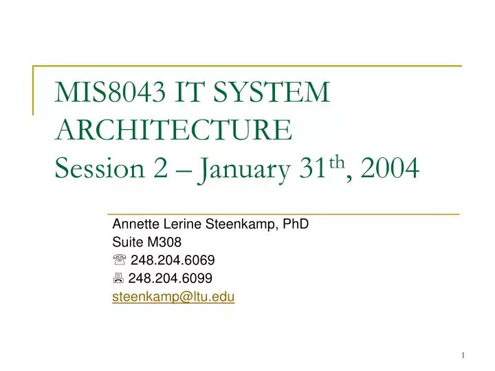 mis8043 it system architecture session 2 january 31 th 2004