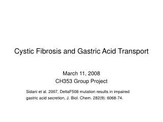Cystic Fibrosis and Gastric Acid Transport