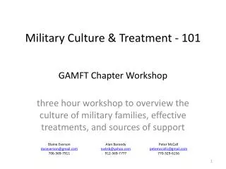 Military Culture &amp; Treatment - 101 GAMFT Chapter Workshop