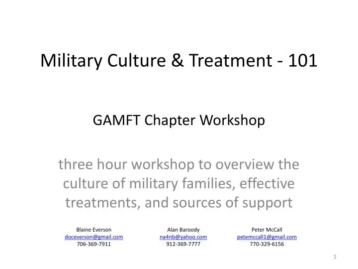 military culture treatment 101 gamft chapter workshop