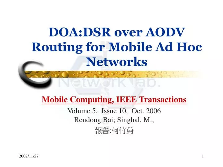 doa dsr over aodv routing for mobile ad hoc networks