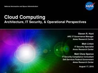 Cloud Computing Architecture, IT Security, &amp; Operational Perspectives