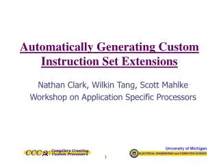 Automatically Generating Custom Instruction Set Extensions