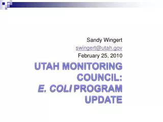 Utah Monitoring Council: E. coli Program Update