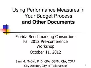 Using Performance Measures in Your Budget Process and Other Documents