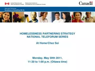 HOMELESSNESS PARTNERING STRATEGY NATIONAL TELEFORUM SERIES At Home/Chez Soi