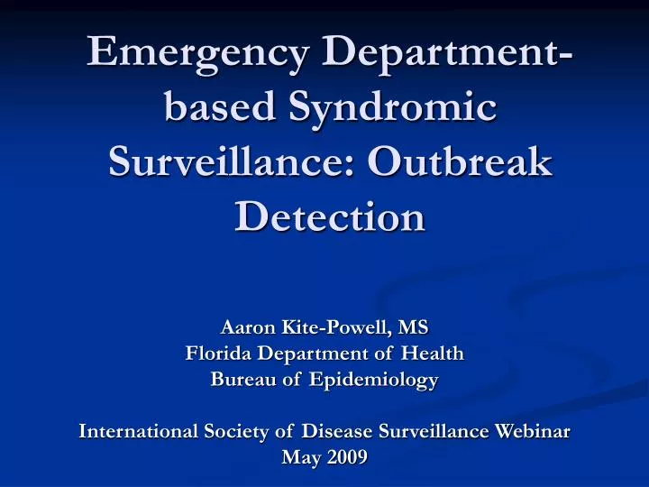 emergency department based syndromic surveillance outbreak detection