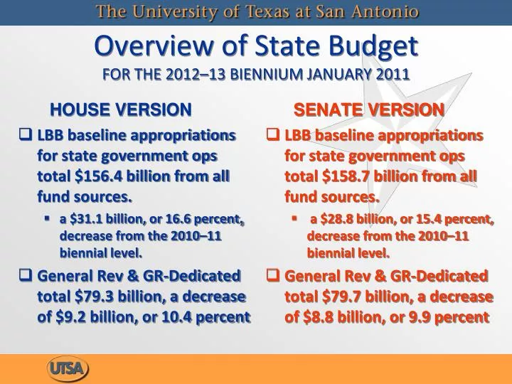 overview of state budget for the 2012 13 biennium january 2011