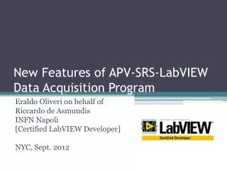 New Features of APV-SRS- LabVIEW Data Acquisition Program