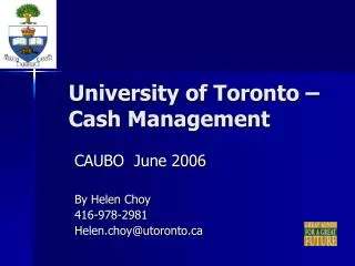 University of Toronto – Cash Management