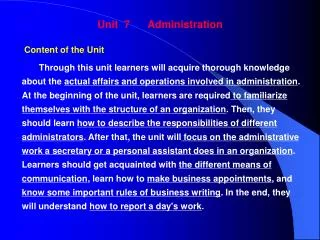 Unit 7 Administration