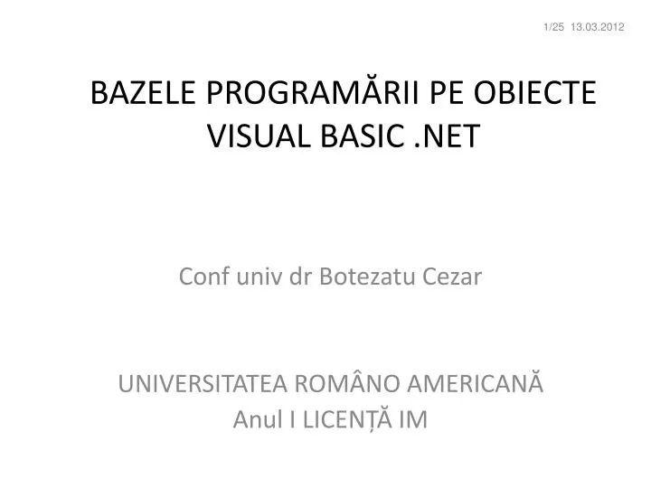 bazele program rii pe obiecte visual basic net