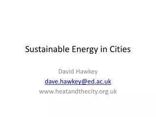 Sustainable Energy in Cities