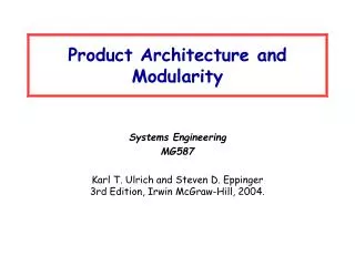 Product Architecture and Modularity