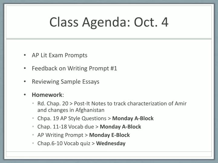 class agenda oct 4