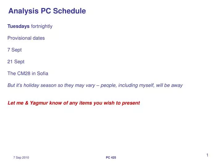 analysis pc schedule