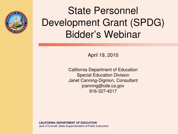 state personnel development grant spdg bidder s webinar april 19 2010