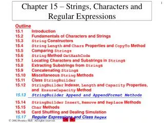 Chapter 15 – Strings, Characters and Regular Expressions