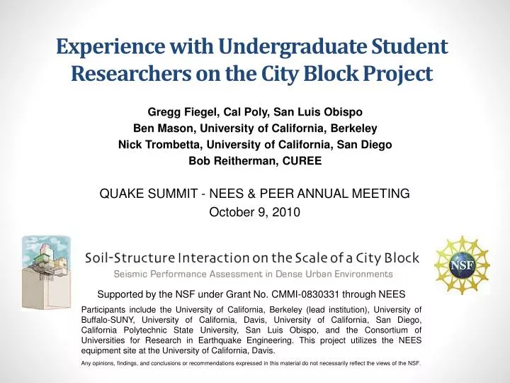 experience with undergraduate student researchers on the city block project