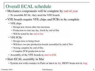 Overall ECAL schedule