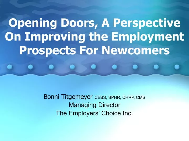 opening doors a perspective on improving the employment prospects for newcomers