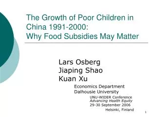 The Growth of Poor Children in China 1991-2000: Why Food Subsidies May Matter