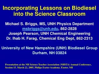 Incorporating Lessons on Biodiesel into the Science Classroom