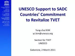 UNESCO Support to SADC Countries’ Commitment to Revitalize TVET