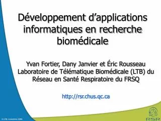 d veloppement d applications informatiques en recherche biom dicale