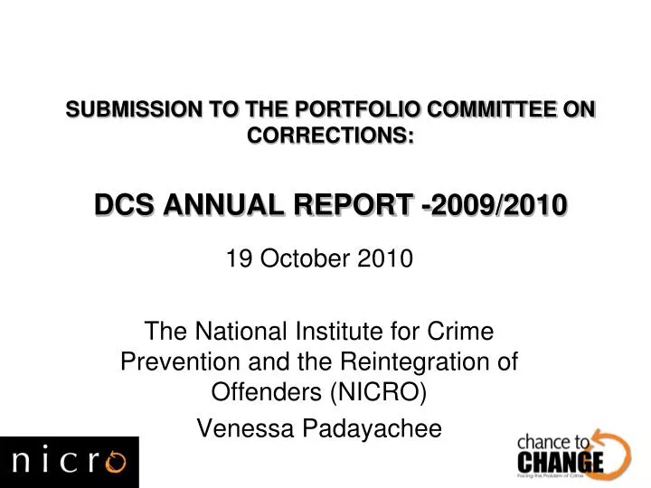 submission to the portfolio committee on corrections dcs annual report 2009 2010