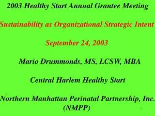 2003 Healthy Start Annual Grantee Meeting Sustainability as Organizational Strategic Intent