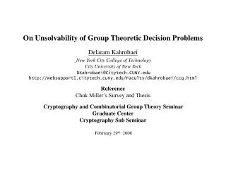 Group Theoretic Decision Problems