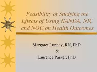 Feasibility of Studying the Effects of Using NANDA, NIC and NOC on Health Outcomes