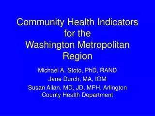 Community Health Indicators for the Washington Metropolitan Region