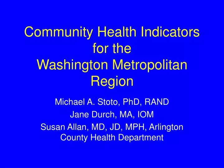 community health indicators for the washington metropolitan region