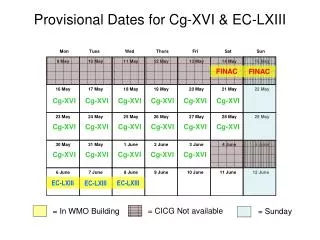 Provisional Dates for Cg-XVI &amp; EC-LXIII