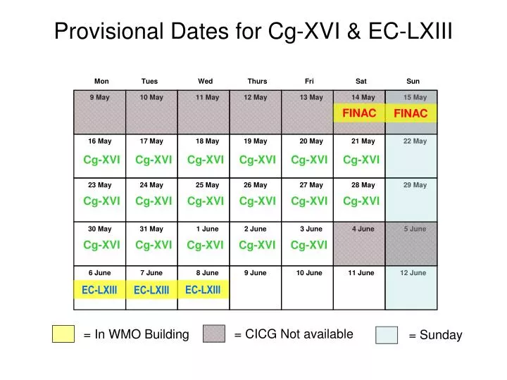 provisional dates for cg xvi ec lxiii