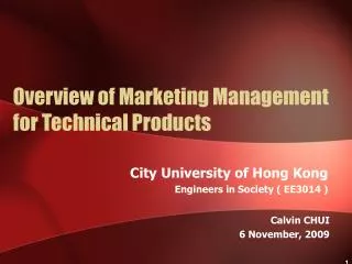 Overview of Marketing Management for Technical Products