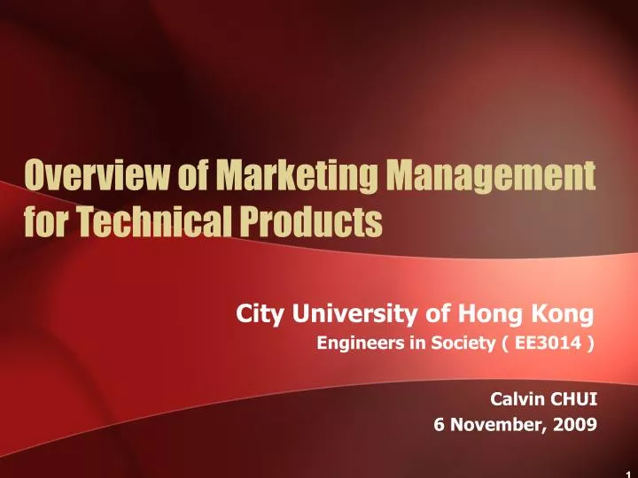 overview of marketing management for technical products