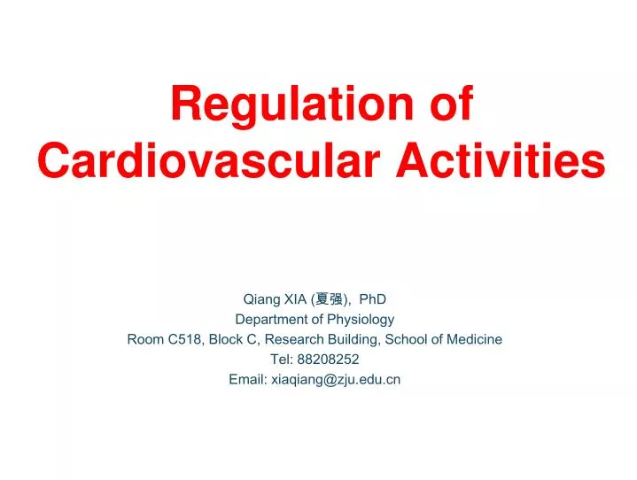 regulation of cardiovascular activities