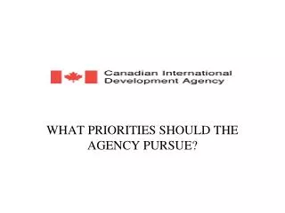 WHAT PRIORITIES SHOULD THE AGENCY PURSUE?